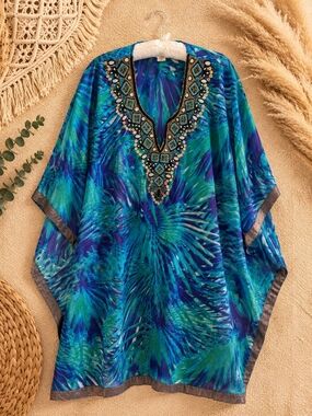 Lucky & Coco Beaded Tropical Kaftan Tunic 1X